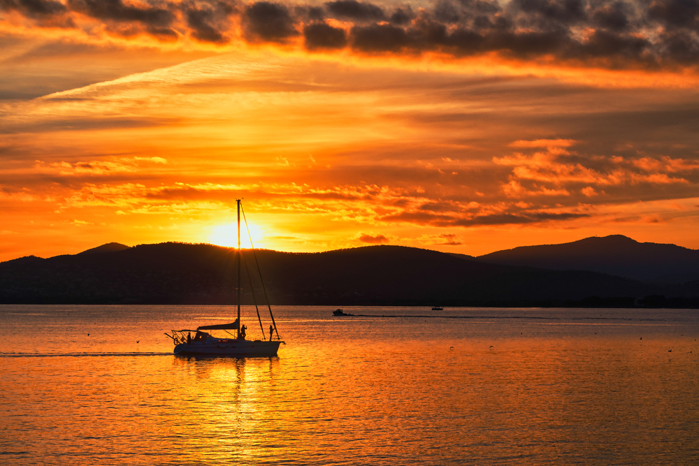 Sailboat and fire sky 